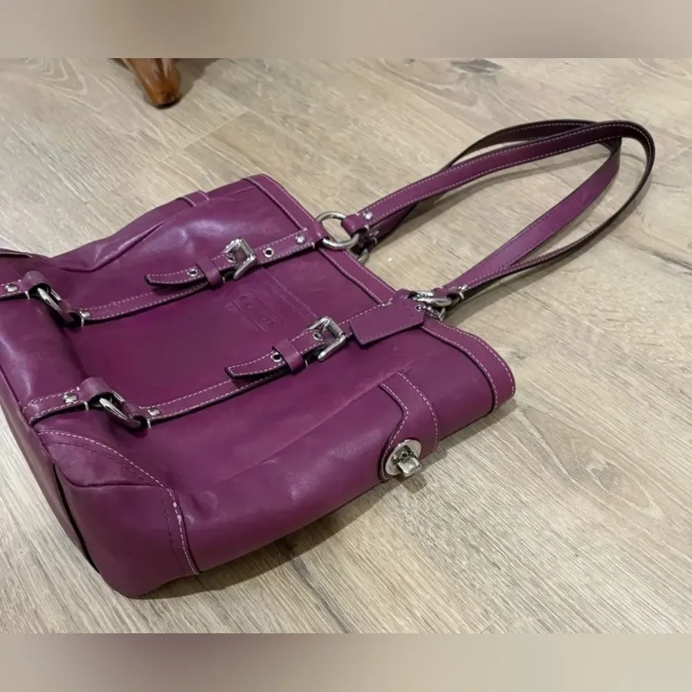 Coach Vintage Soho East West Gallery Magenta Purple Pink Leather Tote Bag Purse